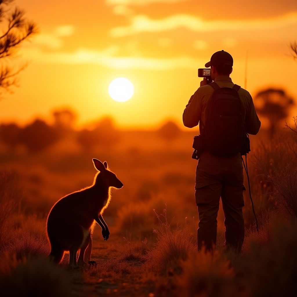 Team tracking kangaroos in the outback