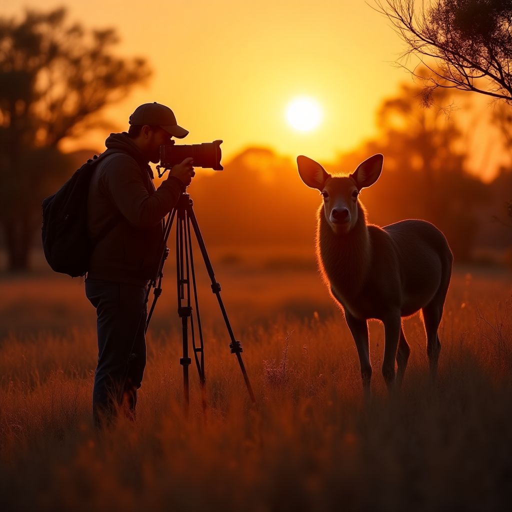Wildlife photographer setting up equipment