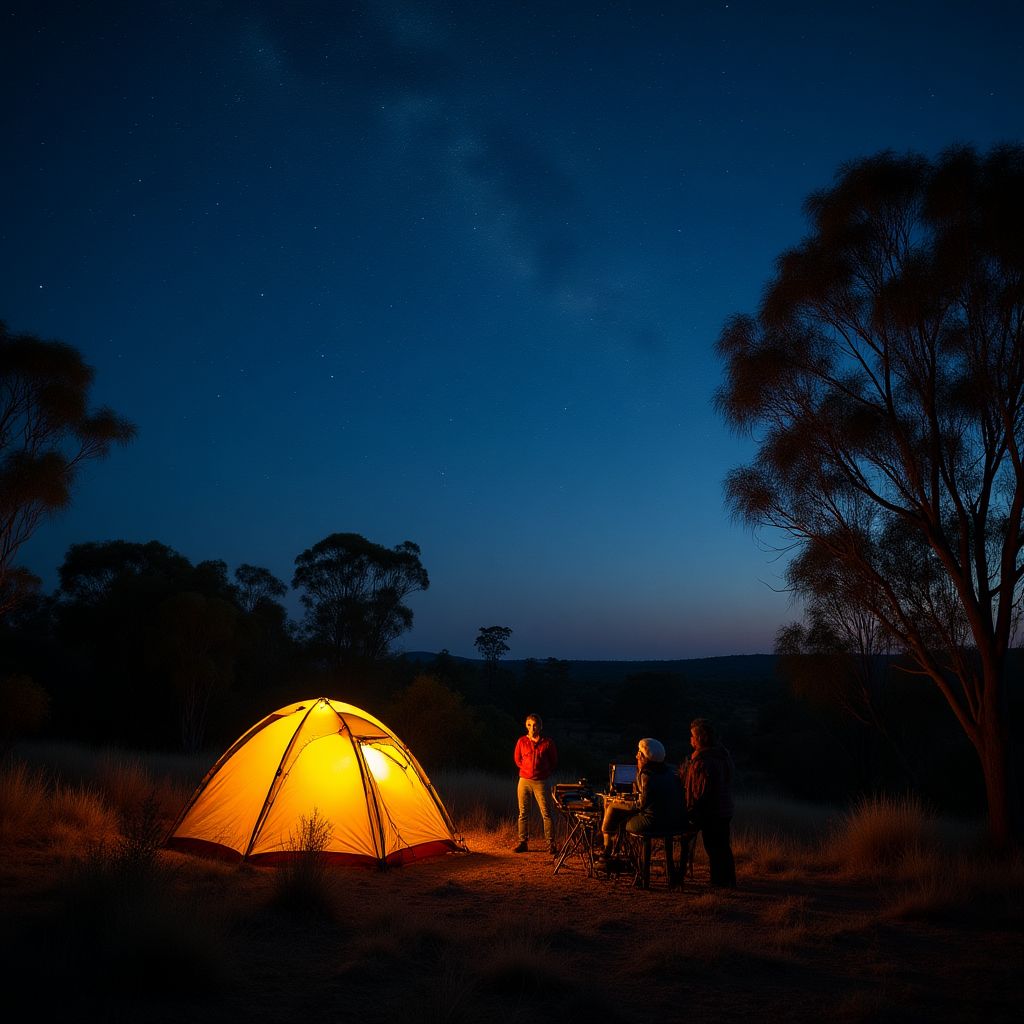 Team camping in outback for night photography