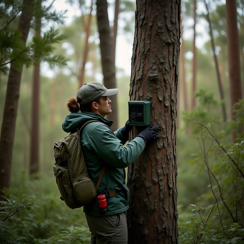 Camera trap setup in forest