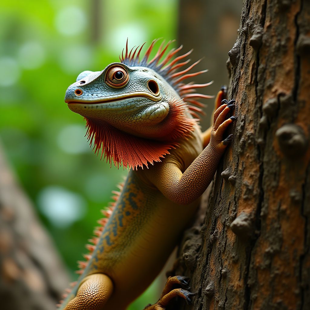 Frilled lizard displaying its defensive frill