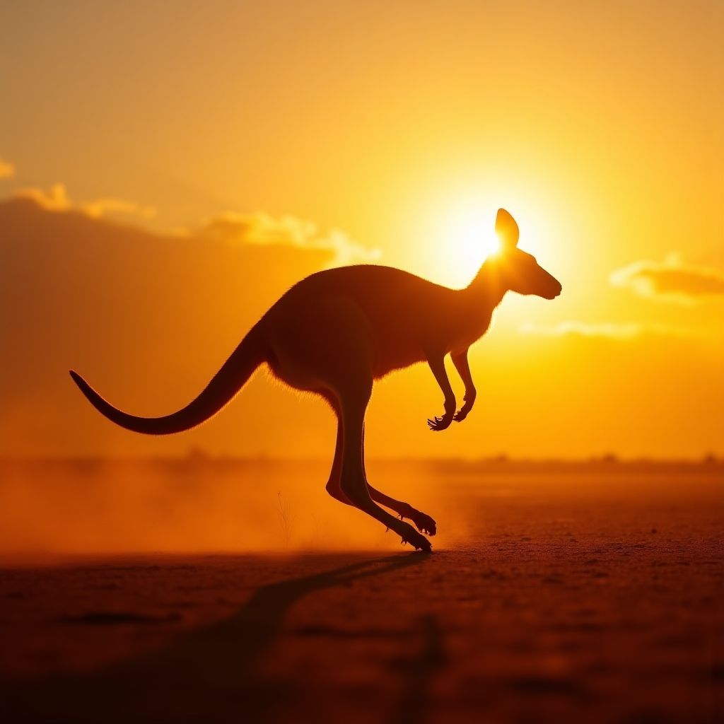 Red kangaroo hopping across the outback