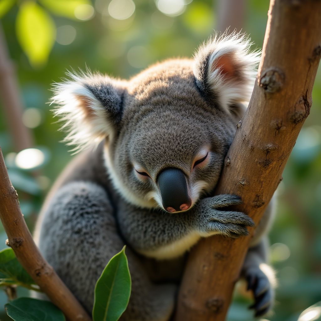 Koala sleeping in eucalyptus tree