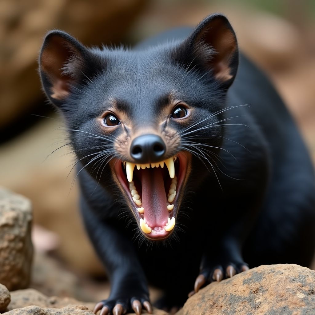 Tasmanian devil showing its distinctive yawn